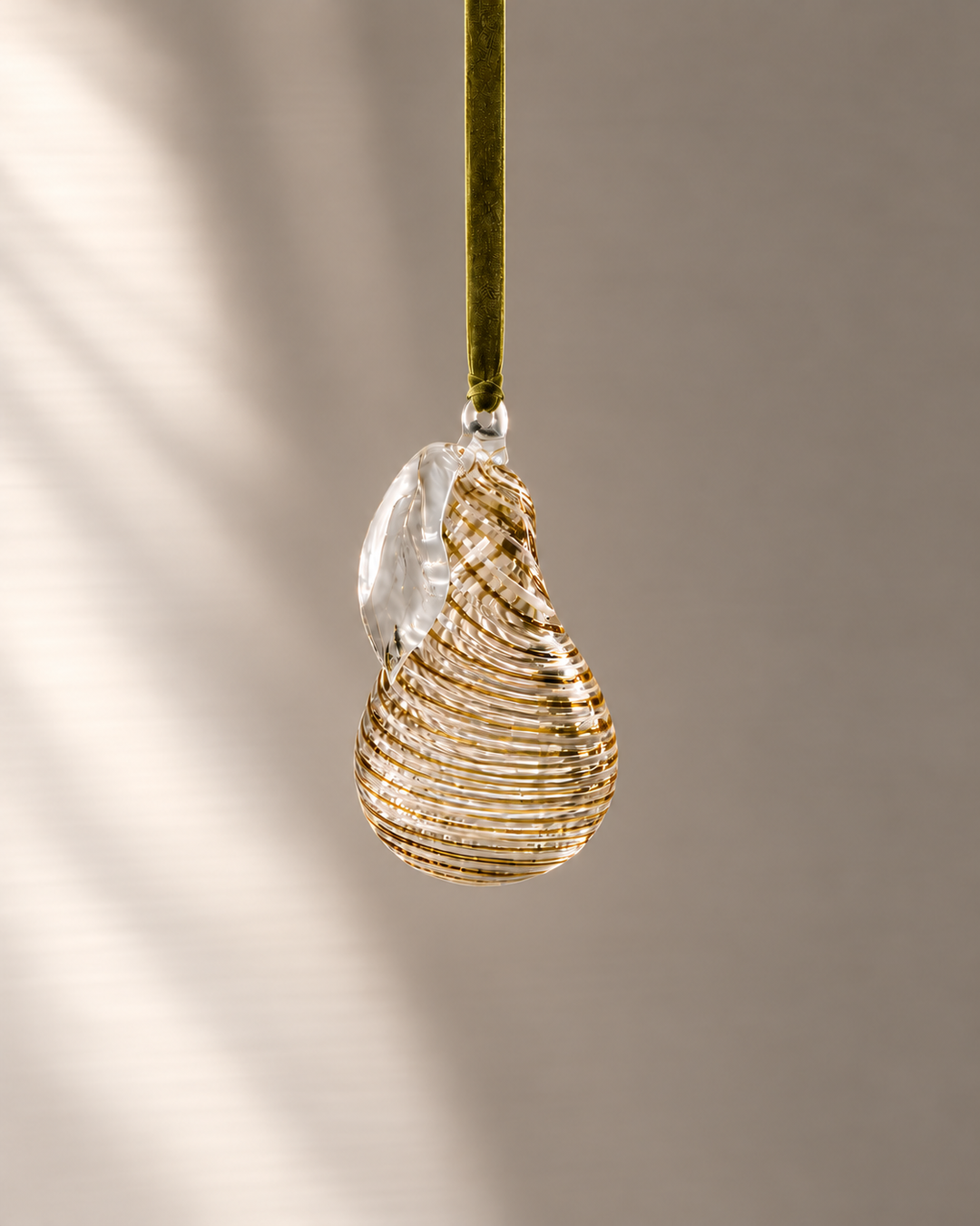 Olive & White Caned Glass Pear