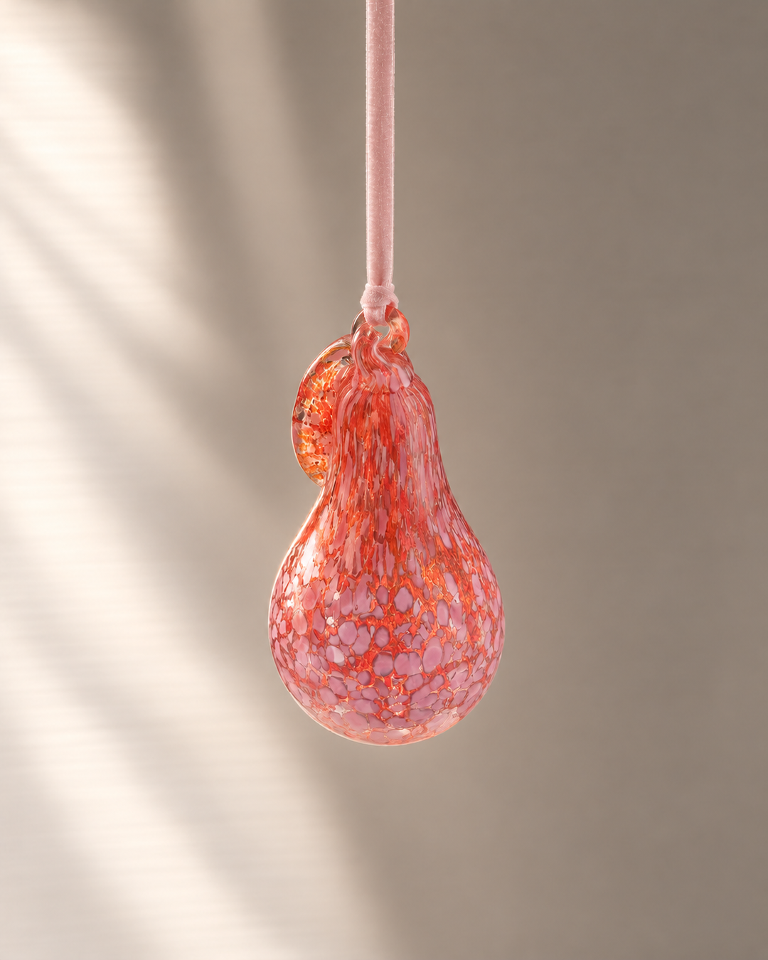 Pink & Coral Mottled Hanging Glass Pear