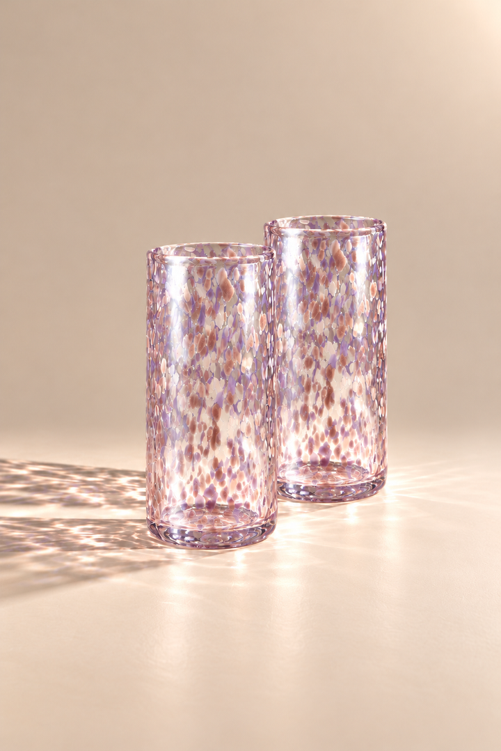 Two Lotus Flower highballs in a warm beige studio — sold individually